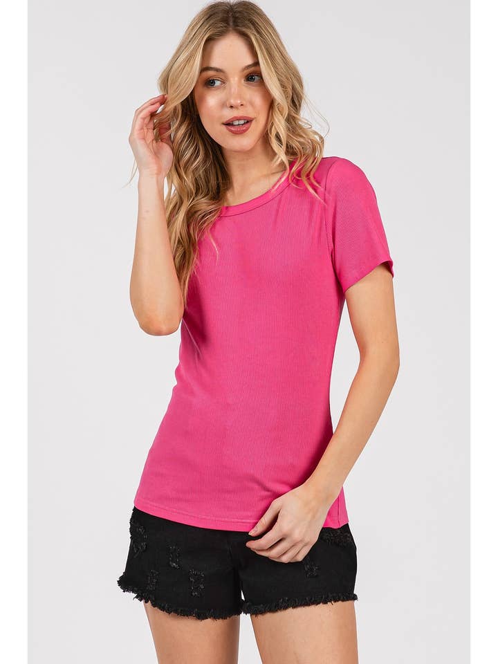 mittoshop – wholesale Stickad topp - Dam – RIBBAD RUNDHALSAD KORTÄRMAD KLASSISK BAS-T-SHIRT8