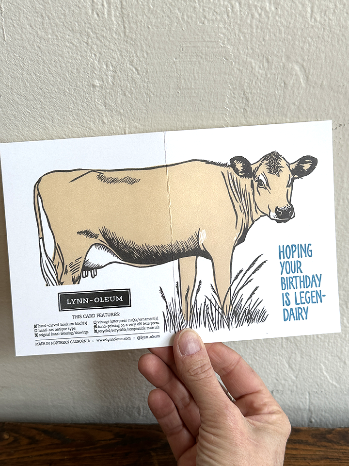 Lynn-oleum - Wholesale Birthday Card - Cow Birthday LETTERPRESS CARD2