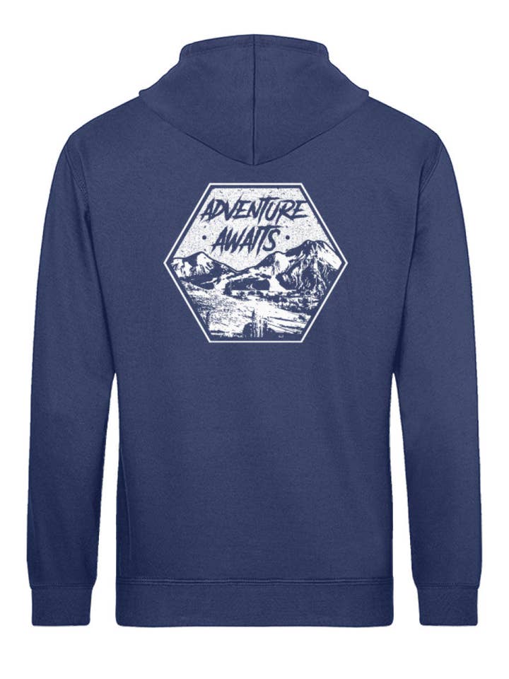 Adventure awaits front & back print - moletom orgânico unissex por atacado de Uwaldu