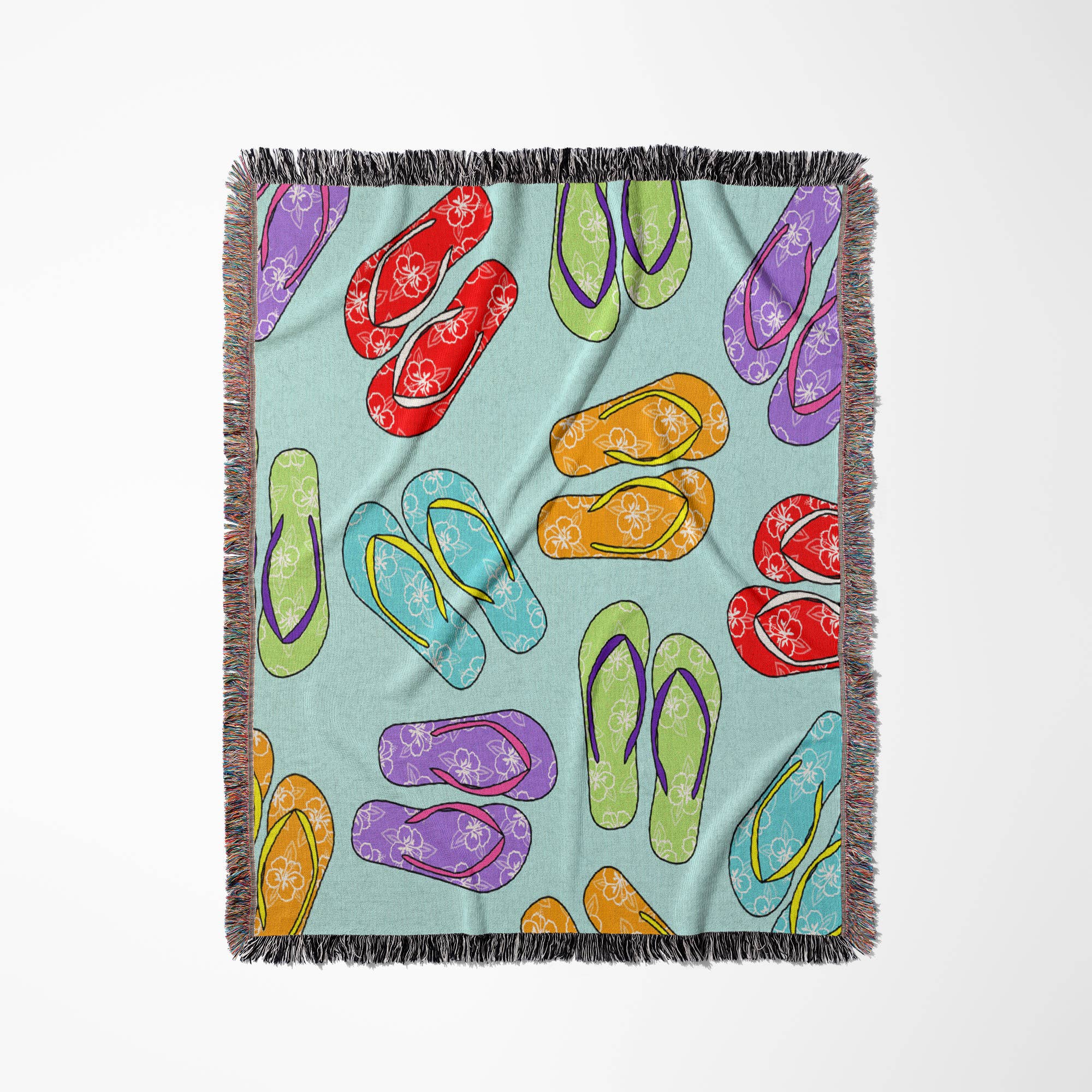 3dRose – Großhandel Überwurfdecke – 3dRose, Buntes Flip-Flop-Muster - Blauer Hintergrund, Decke0