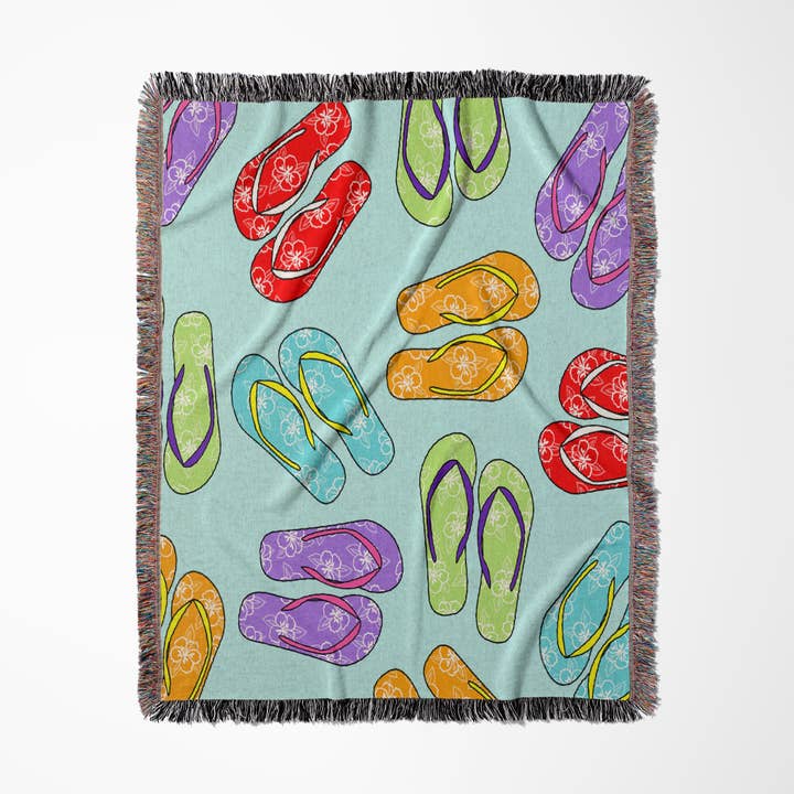 3dRose - Vendita all'ingrosso Plaid - 3dRose, Stampa Colorata di Infradito - Sfondo Blu, Coperta0