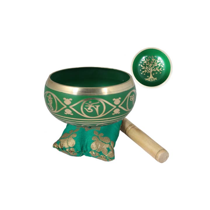 Designs by Deekay Inc. – wholesale Meditation supplies – Tibetan Singing Bowl - Tree of Life (Green)