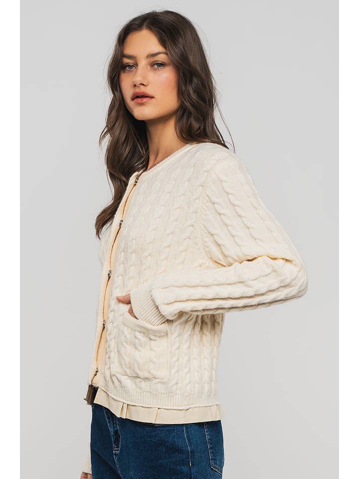 Urban Daizy - Wholesale Cardigan - Women's - Cable Knit Snap Front Ribbed Trim Long Sleeve Sweater20