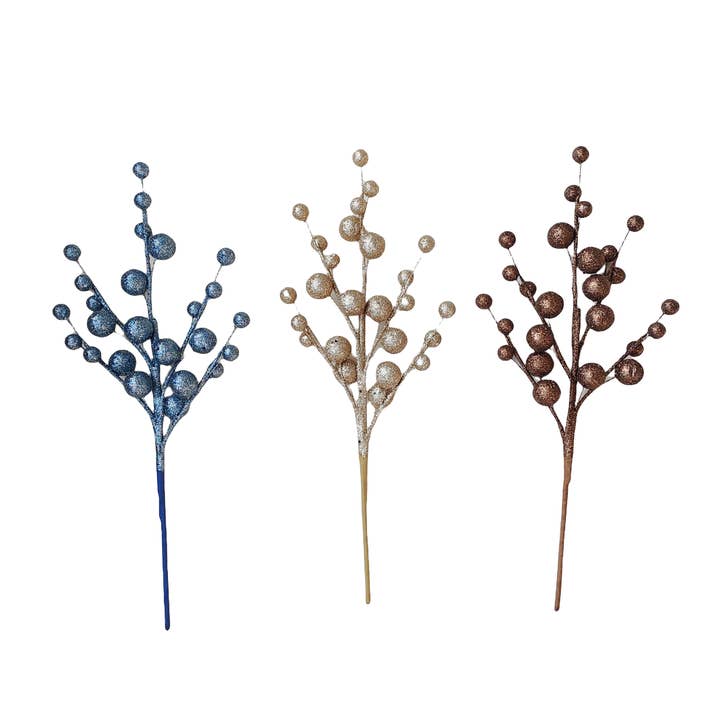Country Silk - Wholesale Christmas decoration - Glittered Styrofoam Ball Holiday Picks, Set of 3 Colors