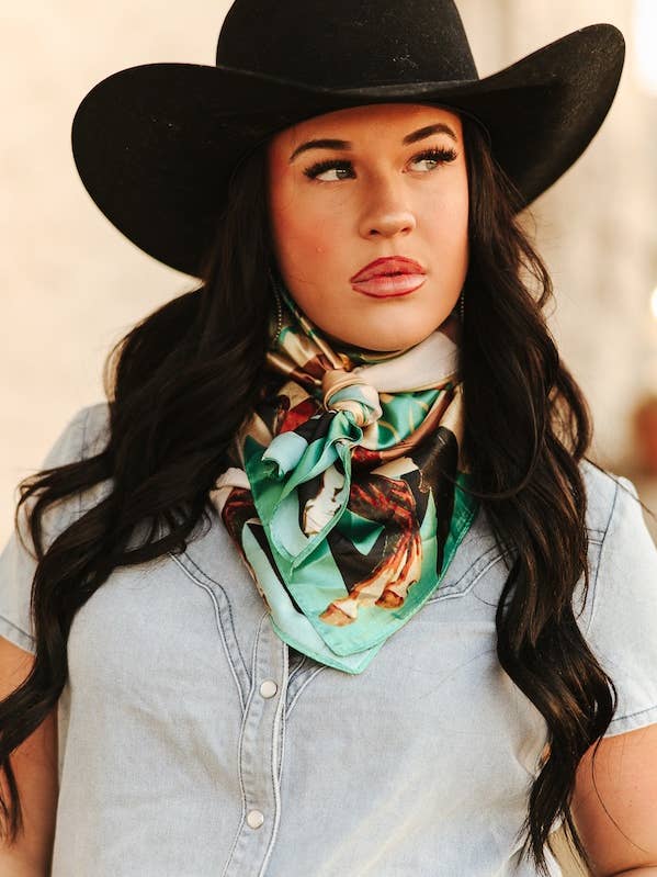 Jade Square Cowboy Printed Wild Rag for wholesale by LUCKY & BLESSED