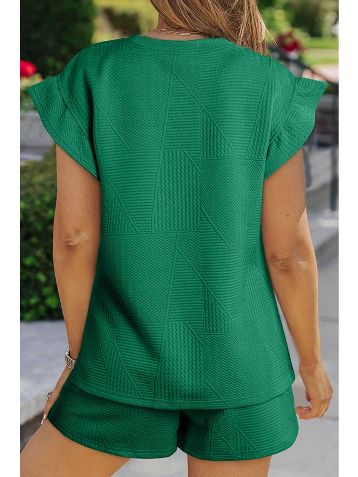 Aapparella - Vente Ensemble de vêtements d'intérieur – femme - Ensemble t-shirt et short à volants texturés unis pour femmes | S-2XL10