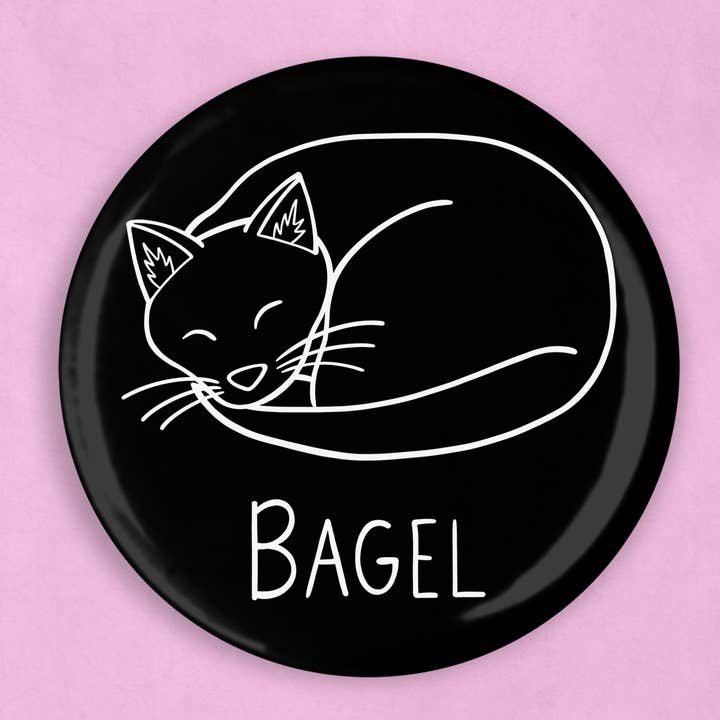 Bagel cat magnet (2.25 inch diameter) for wholesale by Caroline W Illustration