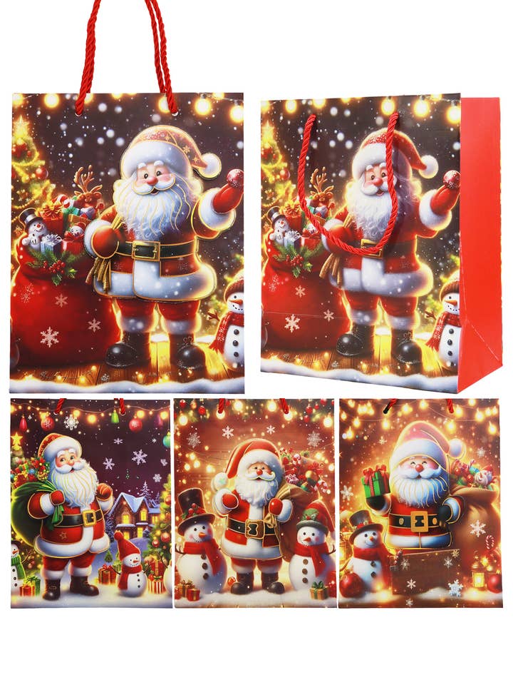 Christmas Santa Gold Paper Gift Bag - 12 Pcs for wholesale by Cap Zone