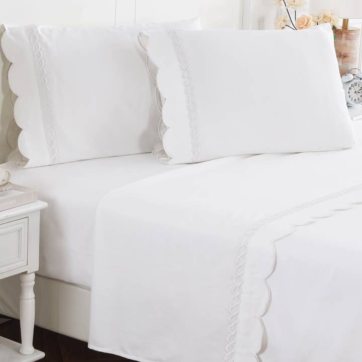 Mélange Home - Wholesale Sheet Set - 600 Thread Count Scallop Rope Embroidered Cotton Sheet Set