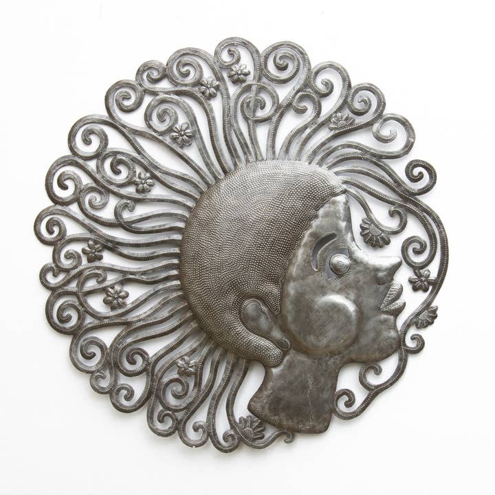 Haiti Fair Trade~ It's Cactus - Wholesale Wall Accent - 23" Haitian Metal Art, Girl with Curls, Handmade Wall Decor