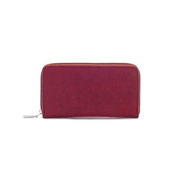 Cork Geldbörse mit Reißverschluss und vegane minimalistische Geldbörse für Frauen in Burgund für den Großhandel von Moddanio Cork