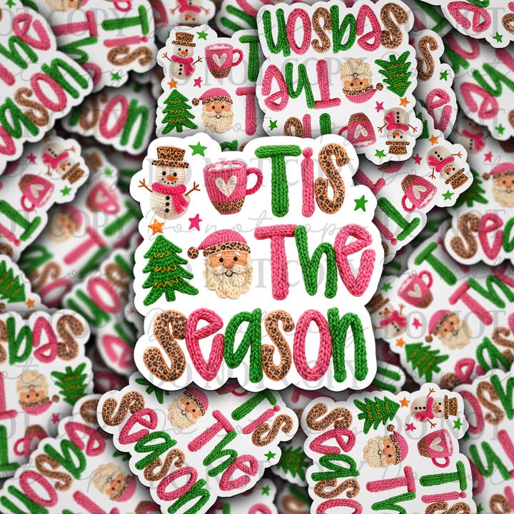 DC 2188 - Tis the season Christmas faux yarn Die Cut Sticker for wholesale by It's Transfer Time