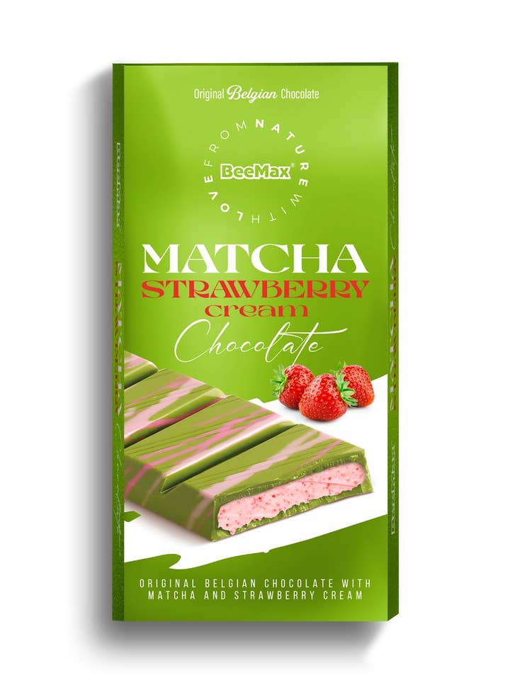Beemax Matcha Chocolate Strawberry Cream Bar 7.05oz for wholesale by Beemax
