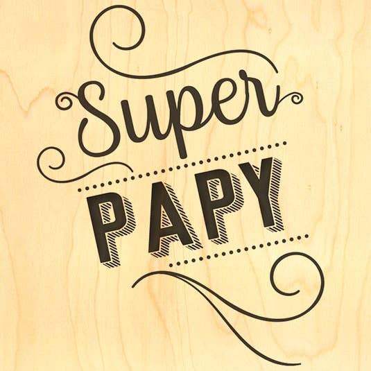 Tarjeta de madera Happy Wood Super Papy Typo para venta al por mayor de Hironwoods