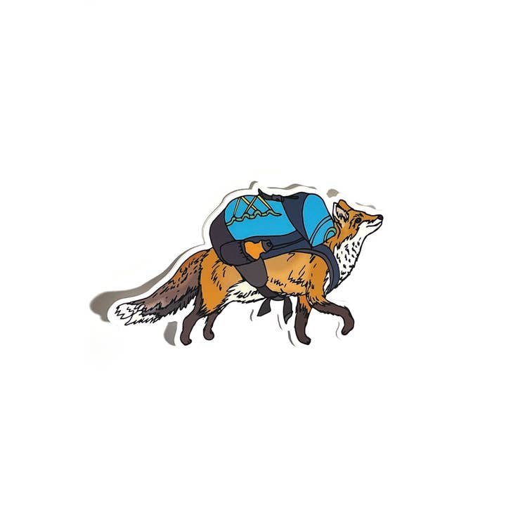 Hiking Fox Sticker for wholesale by Wild Life Illustration Co.