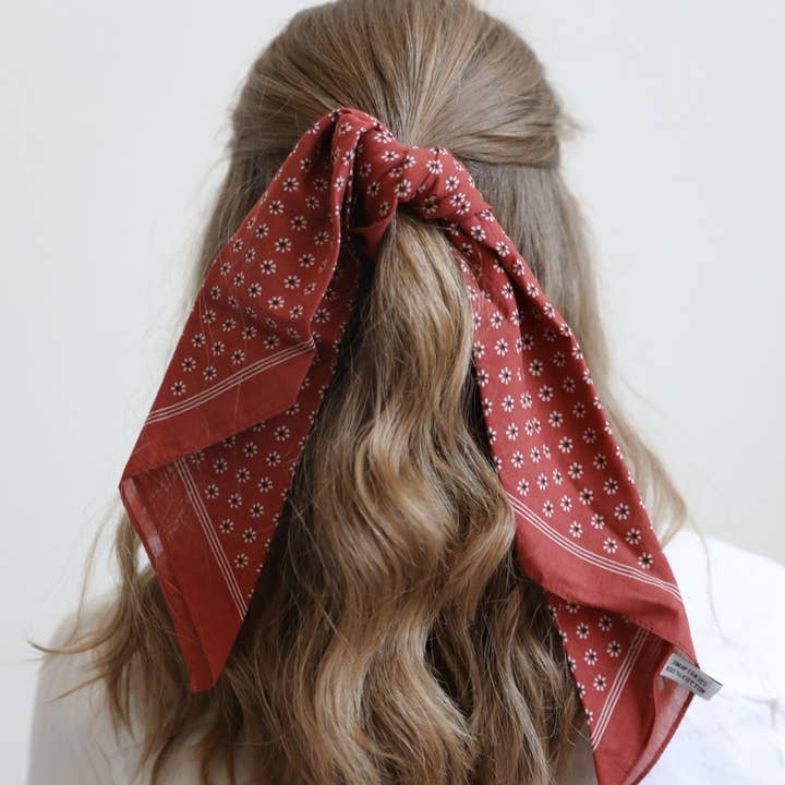 Leto Accessories - Wholesale Bandana - Women's - Cotton Daisy Bandana in Black, Rose, Yellow and Rust 🌼