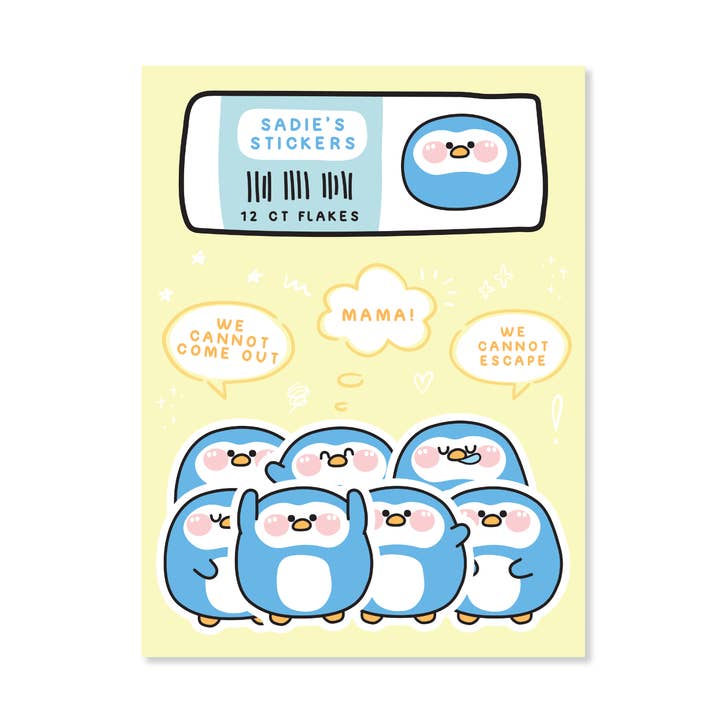 Sticker Flakes • Penguin Shopping for wholesale by Sadie's Stickers