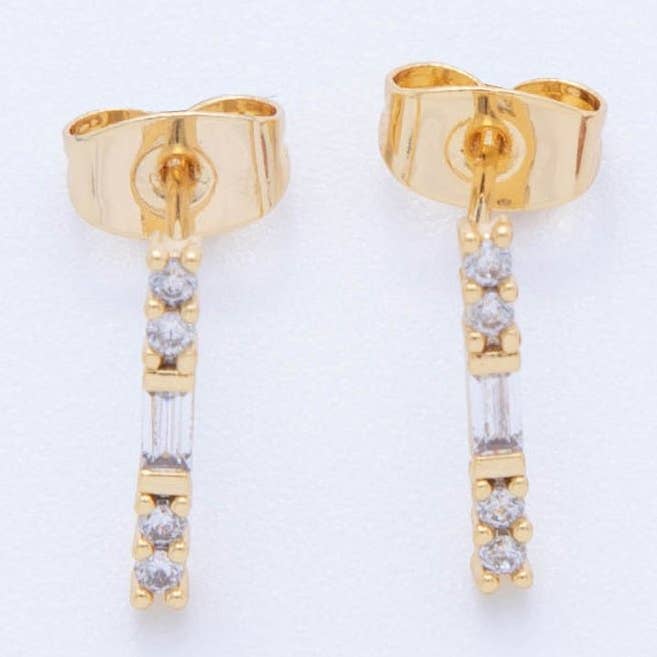 18K Gold Filled Micro Paved CZ Lined Center Accented Light Drop Stud Earrings | AI398 for wholesale by Aim Eternal