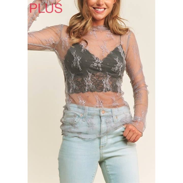 Coloring You - Wholesale Blouse – Women’s - 9602X PLUS SIZE MESH LACE HIGH NECK LONG SLEEVE FITTED TOP17