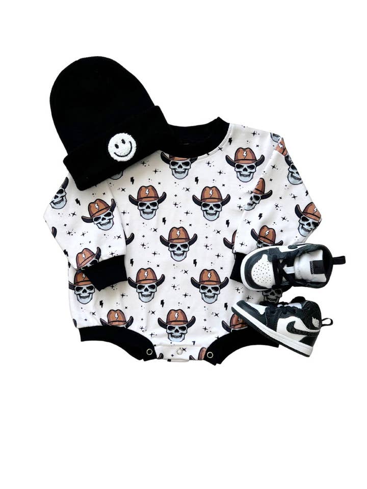 Western Bubble Romper | Bolt Cowboy for wholesale by Lucky Panda Kids