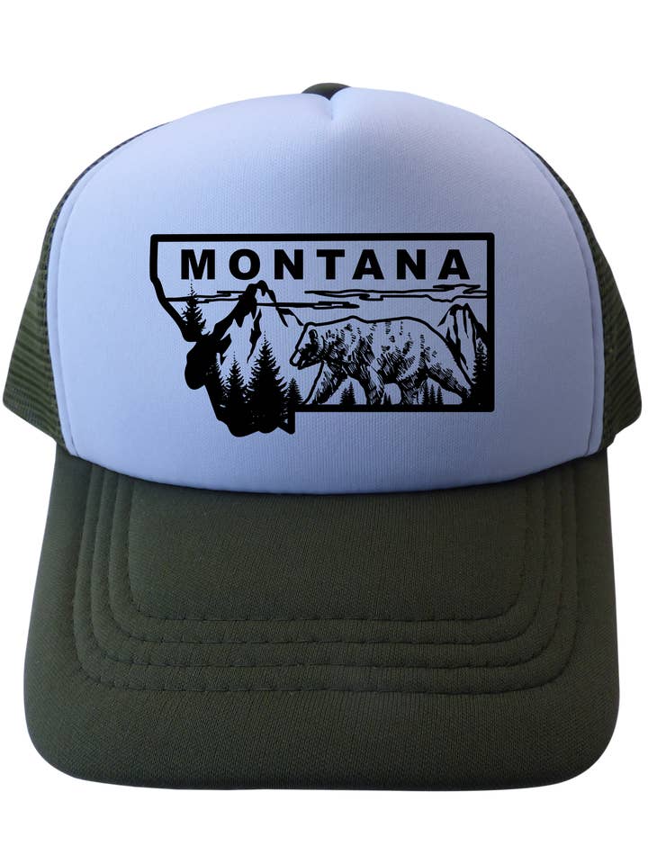 Gorro Montana Grizzly verde militar para niños pequeños para venta al por mayor de Montana Tees
