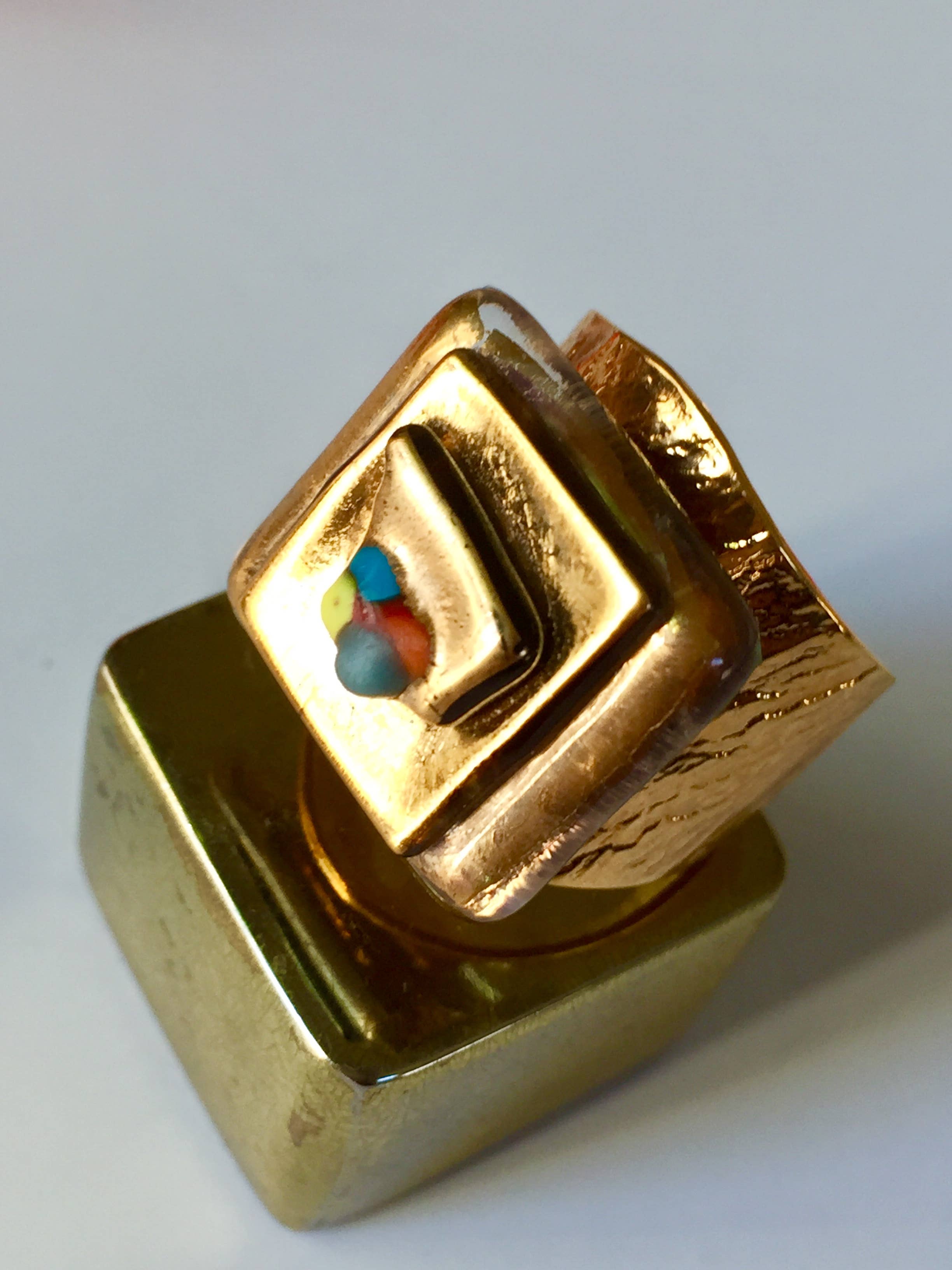 Rachel Ortiz - Wholesale Cocktail/Statement Ring - Fantasy brass & glass1