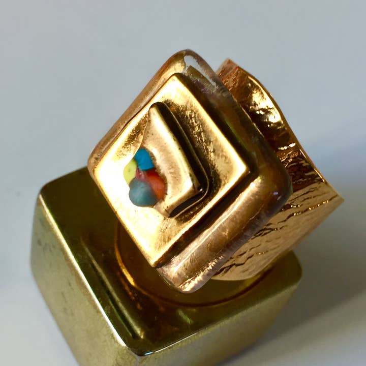 Rachel Ortiz - Wholesale Cocktail/Statement Ring - Fantasy brass & glass1