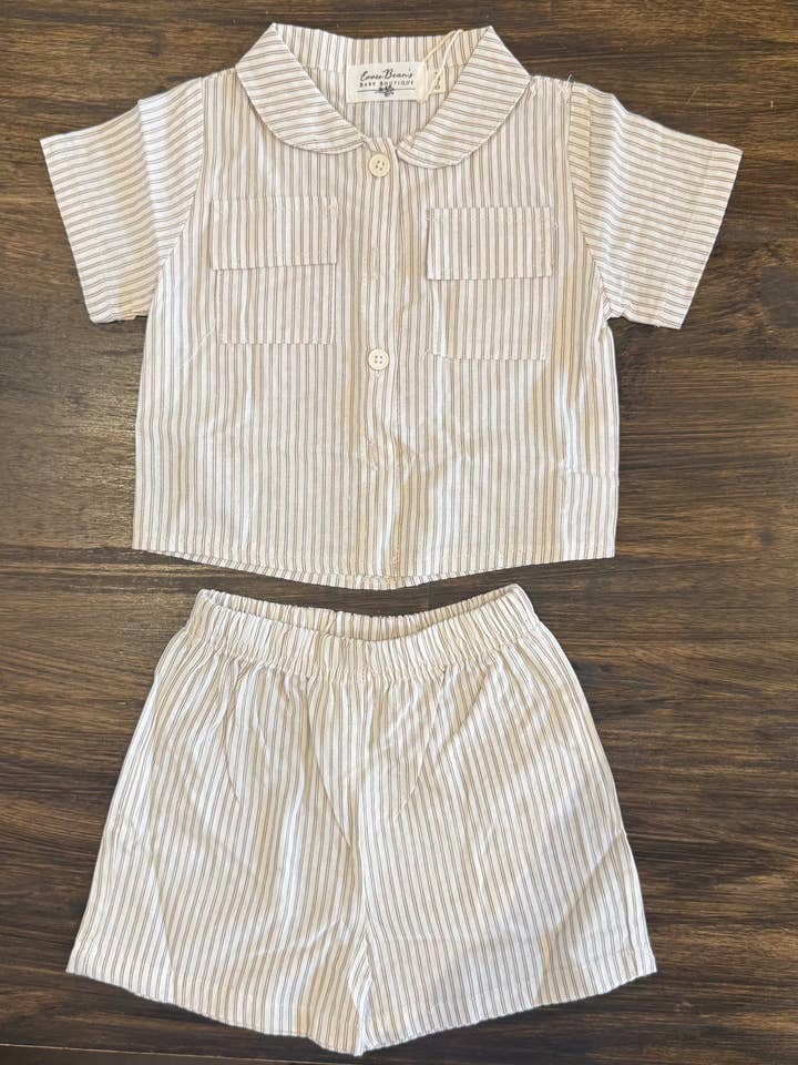 Carter Pinstripe 2 Piece Button-Up Linen Set for wholesale by Evvie Bean's