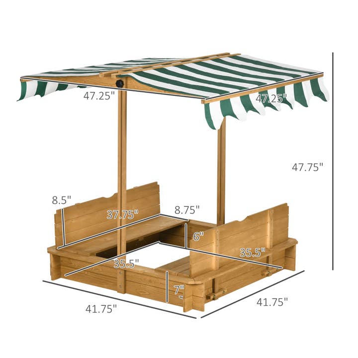 39F Inc. - Wholesale Outdoor Ornament/Decor - Kids Sandbox with Canopy Cover and Foldable Bench Seats9