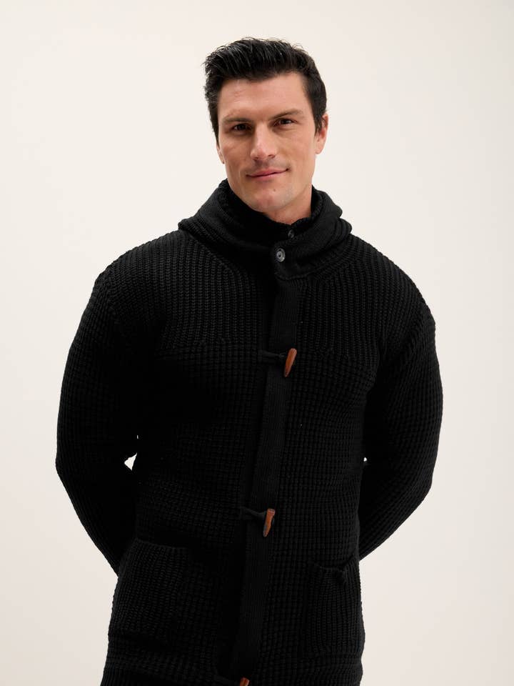 Men's Hooded Fitted Lumber Cardigan - Black for wholesale by Ron Tomson