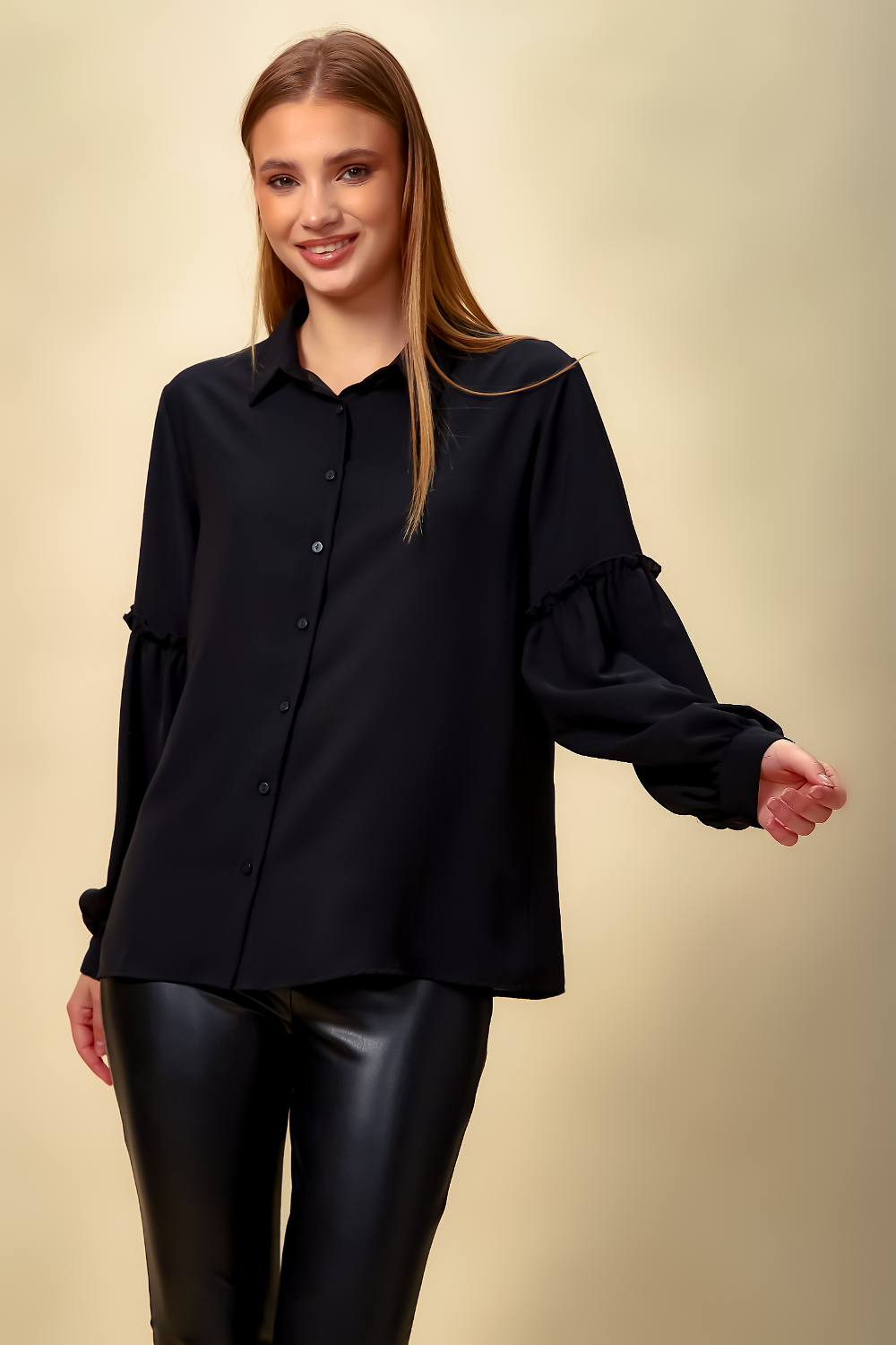 Patchwork Sleeves Shirt in Black for wholesale on Faire0