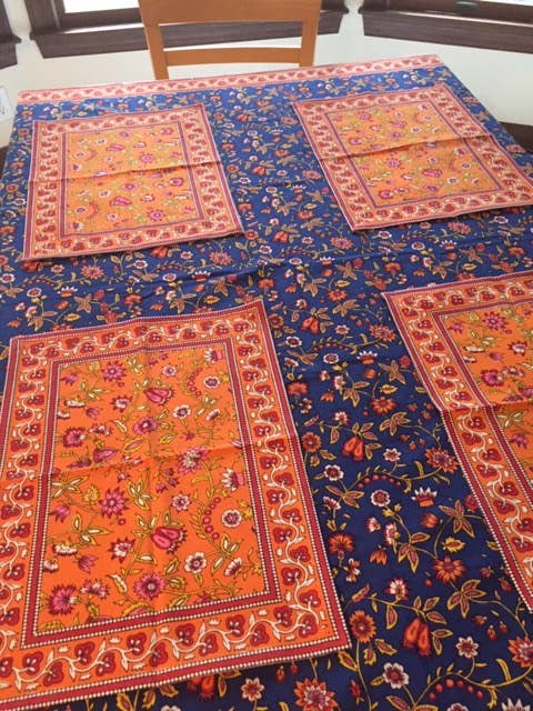 Mehera Shaw - Wholesale Tablecloth - Tablecloth in Organic Cotton -Tanvi Blue Hand Printed -Lg3