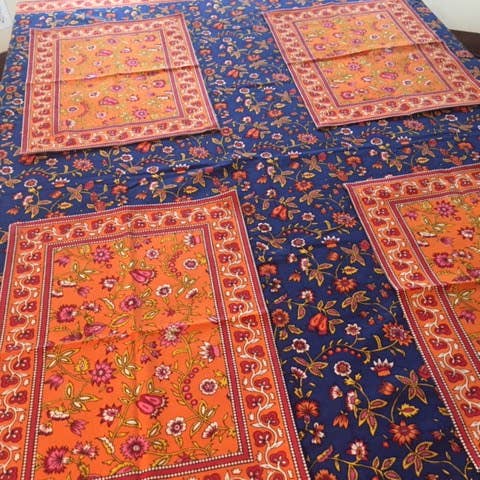 Mehera Shaw - Wholesale Tablecloth - Tablecloth in Organic Cotton -Tanvi Blue Hand Printed -Lg3