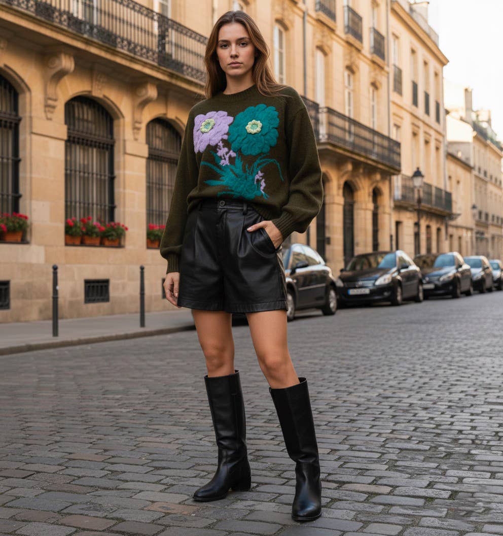 MOOYA - Wholesale Knit Sweater - Women's - Embroidered sweater with floral patterns - FM0021