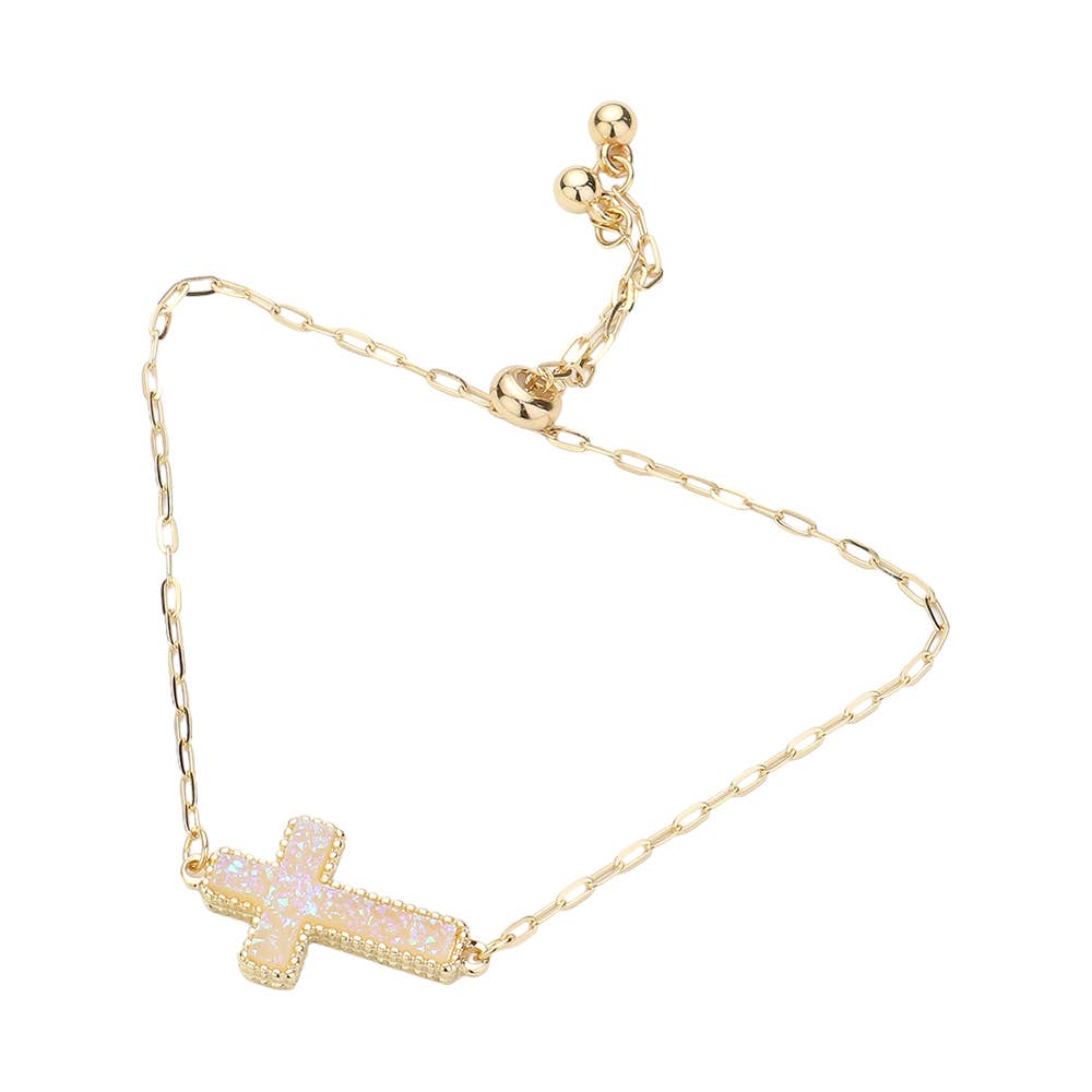 Sensibling Corp. – Pulseira com pendente por atacado – Pulseira Ajustável com Druza Cruz e Fecho de Puxar15