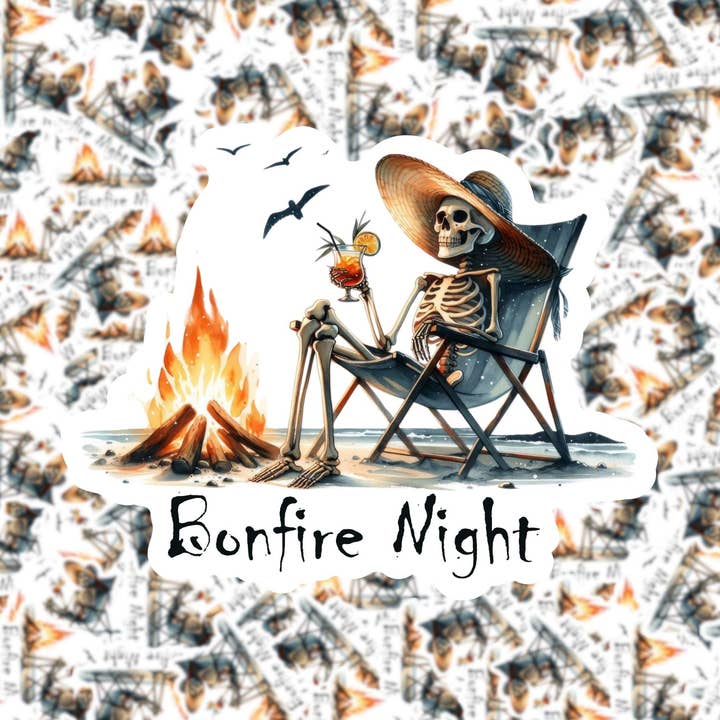Adesivo Bonfire Night Skeleton per la vendita all'ingrosso da parte di Fuzzy Loon Designs