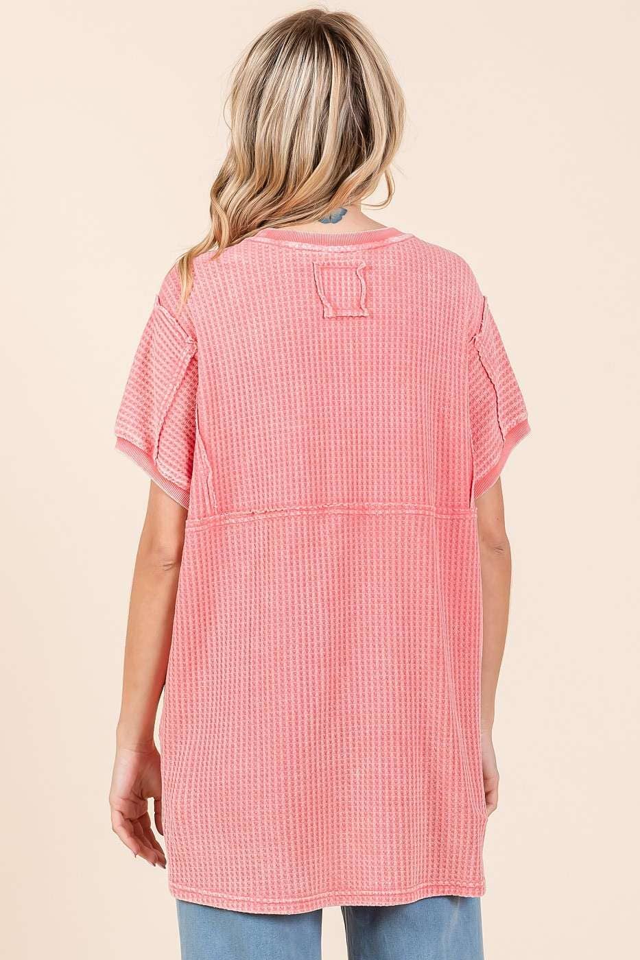 mittoshop - Wholesale Tunic - Women's - MINERAL WASH WAFFLE KNIT SEAM DETAIL TUNIC TOP4