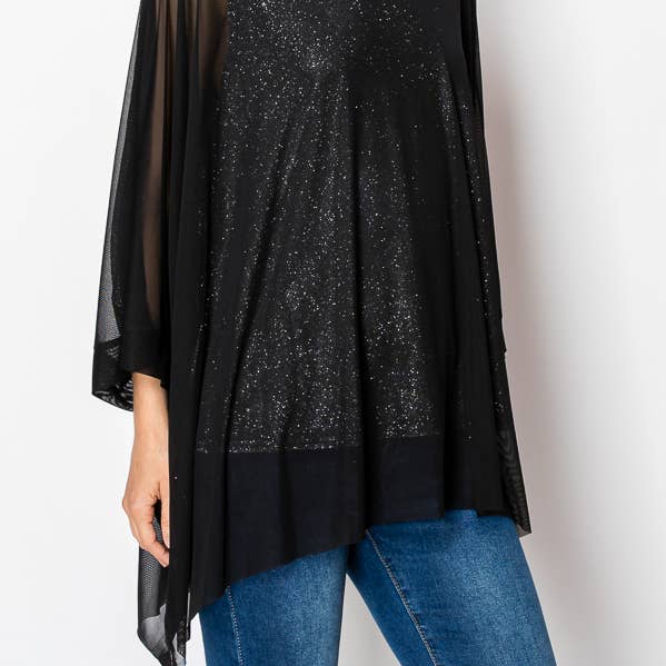 MESH TUNIEKTOP MET AANGEHECHT GLINSTEREND TANKTOP-4821BK voor wholesale door Origami Apparel ~ Lace and Crochet inspired