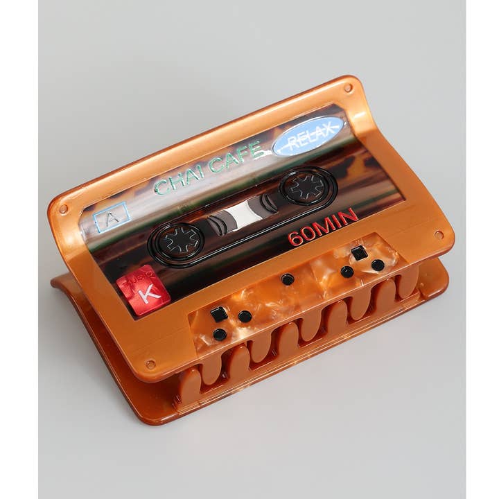 Brown MARBLED ACRYLIC RETRO CASSETTE TAPE HAIR CLIP for wholesale on Faire0