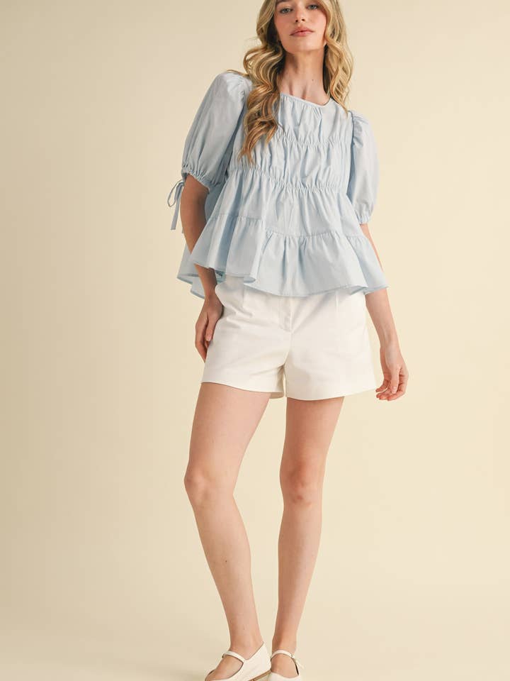 &MERCI - Wholesale Blouse - Women's - TIERED SHIRRING PUFF SLEEVE TOP MTP308116