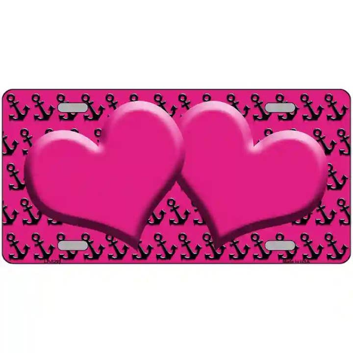 Pink Black Anchor Pink Heart Center License Plate for wholesale by Smart Blonde