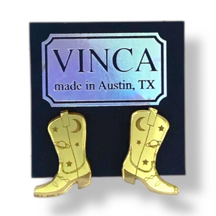 Vinca - Vente Clous d'oreille - Boucles d'oreilles clous bottes de cowboy de l'espace - Or miroir0
