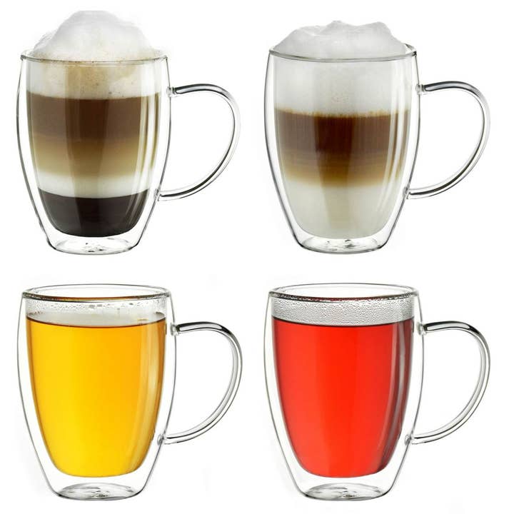 Creano - Wholesale Coffee Mug - Double walled thermal glass dg-hh 400 ml; set of 4