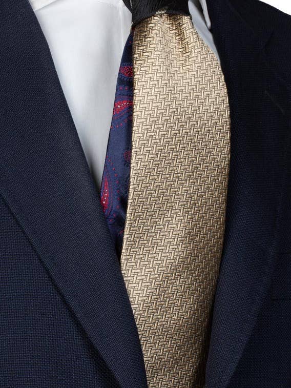 Gravata Bege Padrão Cinza Nó em Contraste Preto N2197 por atacado de Graffeo Cravatte