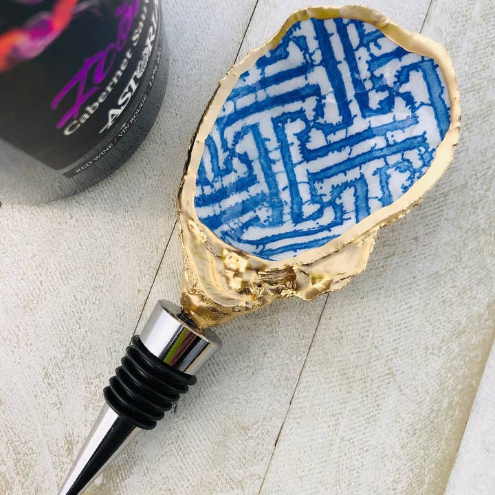 Place of Grace Designs - Vente Bouchon de vin - Bouchon à vin en forme de coquille d'huître, treillis bleu1