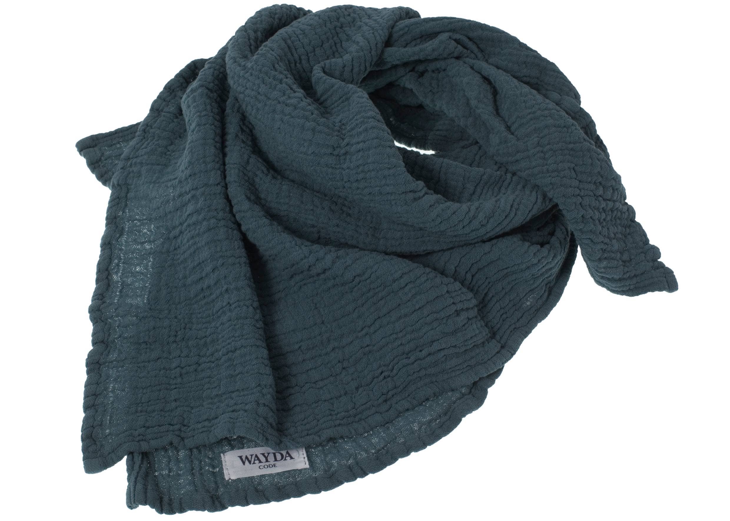 WAYDA - Vente Écharpe – femme - Écharpe en mousseline de coton BLAU Fuji5