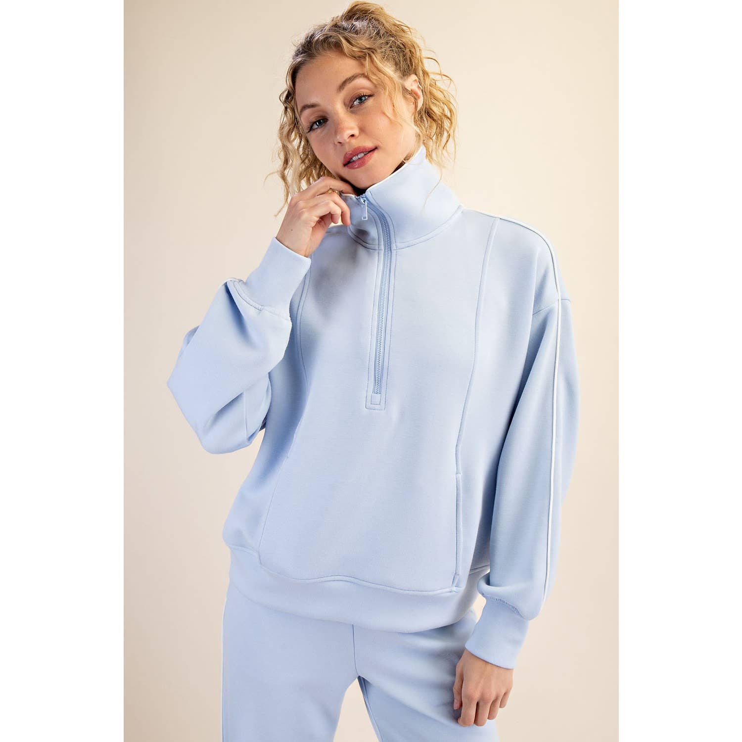 Rae Mode - Vendita all'ingrosso Felpa - Donna - PULLOVER CON ZIP A QUARTO E TUBAZIONI SCUBA MODALE25