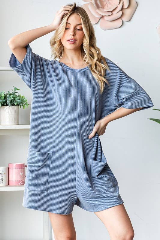 HEIMISH - Wholesale Romper - Women's - EP6832-10 SHORT SLEEVE SOLID URBAN RIBBED ROMPER4