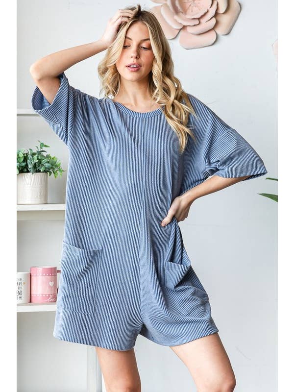 HEIMISH - Wholesale Romper - Women's - EP6832-10 SHORT SLEEVE SOLID URBAN RIBBED ROMPER4