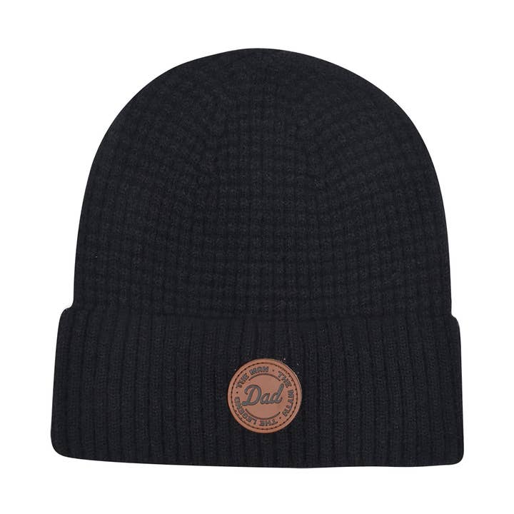 HatPhile Dad "The Man, The Myth, The Legend" Leather Patch Knit Beanie – Cozy Toque for Dads for wholesale by HATPHILE